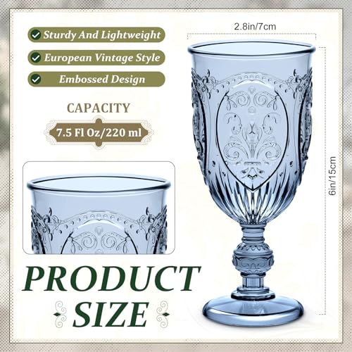 Vintage Plastic Goblets for Wine Bar and Wedding Reception (Blue)  
Premium 7.5oz Colored Retro Embossed Goblets for Par