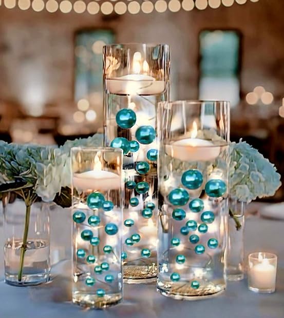 75 Turquoise Teal Blue Floating Pearls-Large Sizes for Vases-Suitable for Home Decor and Party Decor-Most Transparent Ge