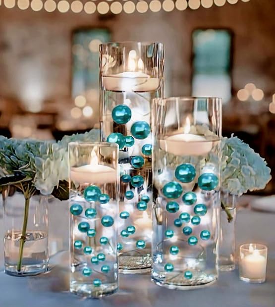 75 Turquoise Teal Blue Floating Pearls-Large Sizes for Vases-Suitable for Home Decor and Party Decor-Most Transparent Ge