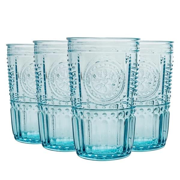 Bormioli Rocco Romantic Candy 16 oz Cooler Glass Drink Set for Parties and Gatherings, Set of 4, Light Blue  
Bormioli R