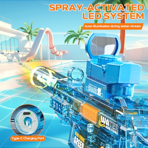 Electric Water Gun for Adults and Kids, Automatic Squirt Watergun Pistol with Led Lights, Summer Outdoor Pool Beach Par