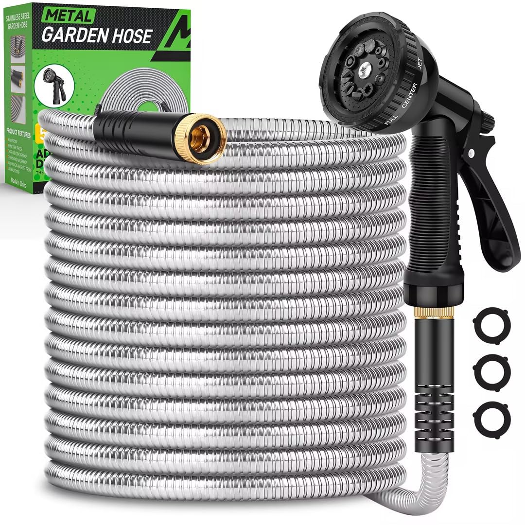 Heavy Duty Stainless Steel 50ft Garden Hose for Yard and Lawn, Durable and Easy to Store, Perfect for Outdoor Use
| Sta