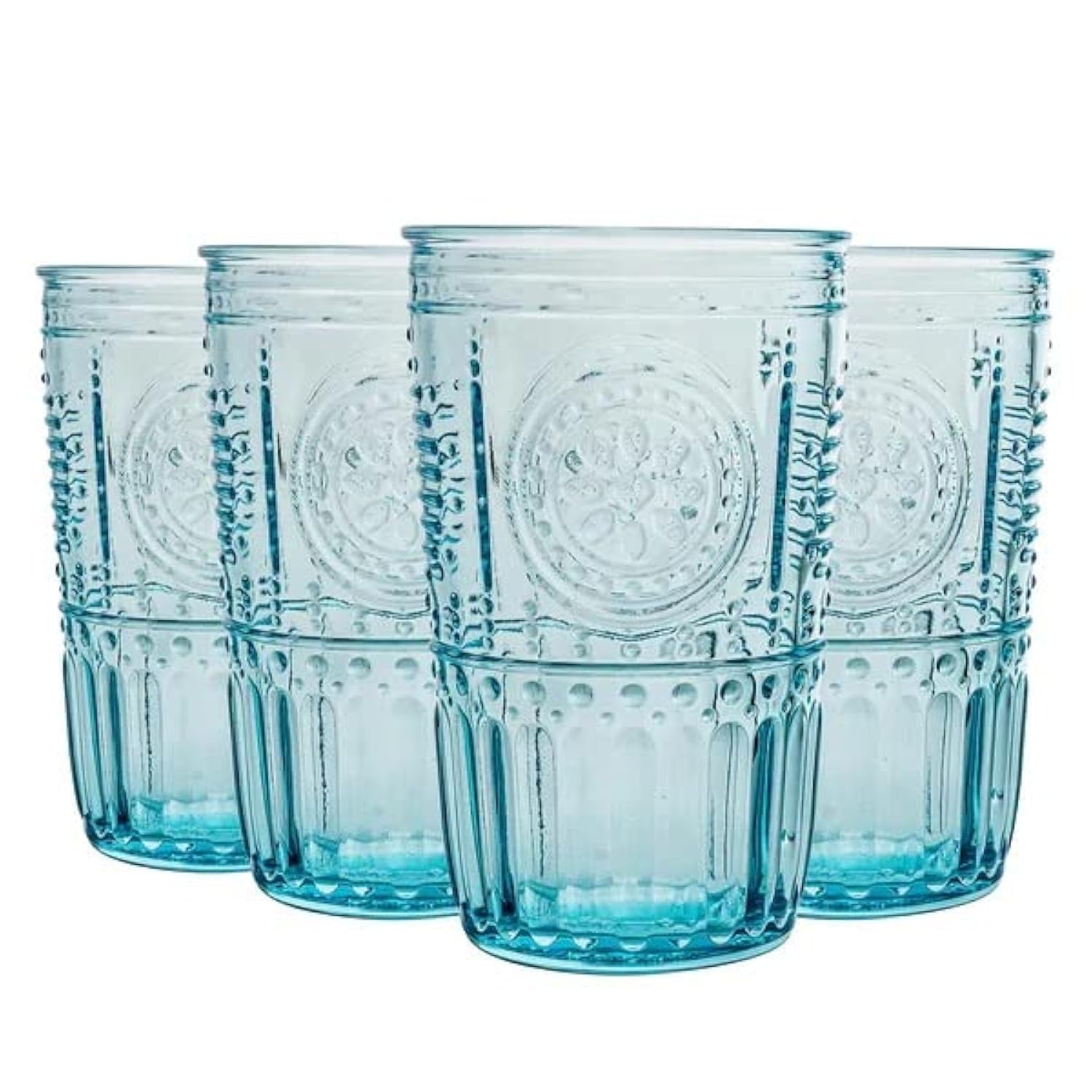 Bormioli Rocco Romantic Candy 16 oz Cooler Glass Drink Set for Parties and Gatherings, Set of 4, Light Blue  
Bormioli R