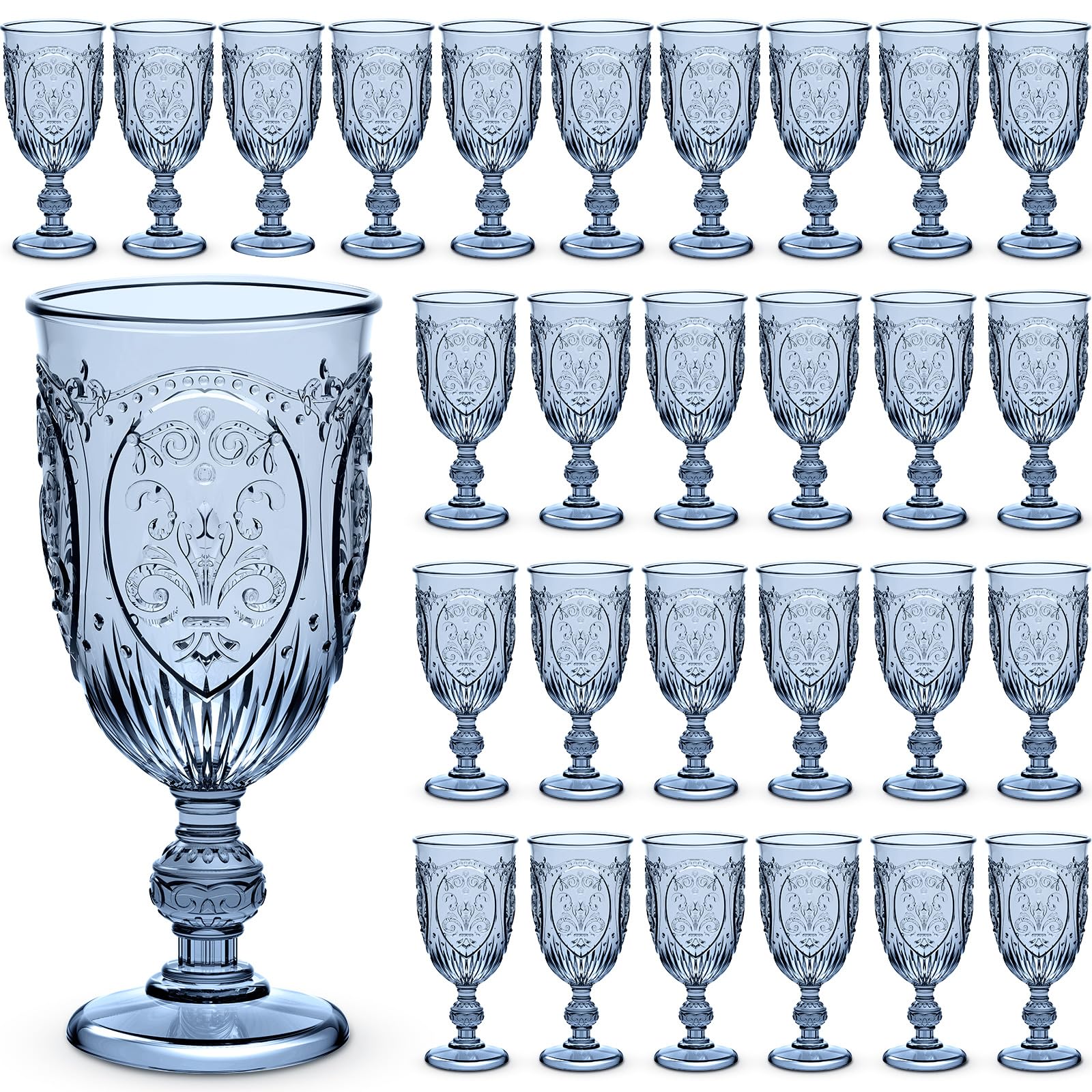 Vintage Plastic Goblets for Wine Bar and Wedding Reception (Blue)  
Premium 7.5oz Colored Retro Embossed Goblets for Par